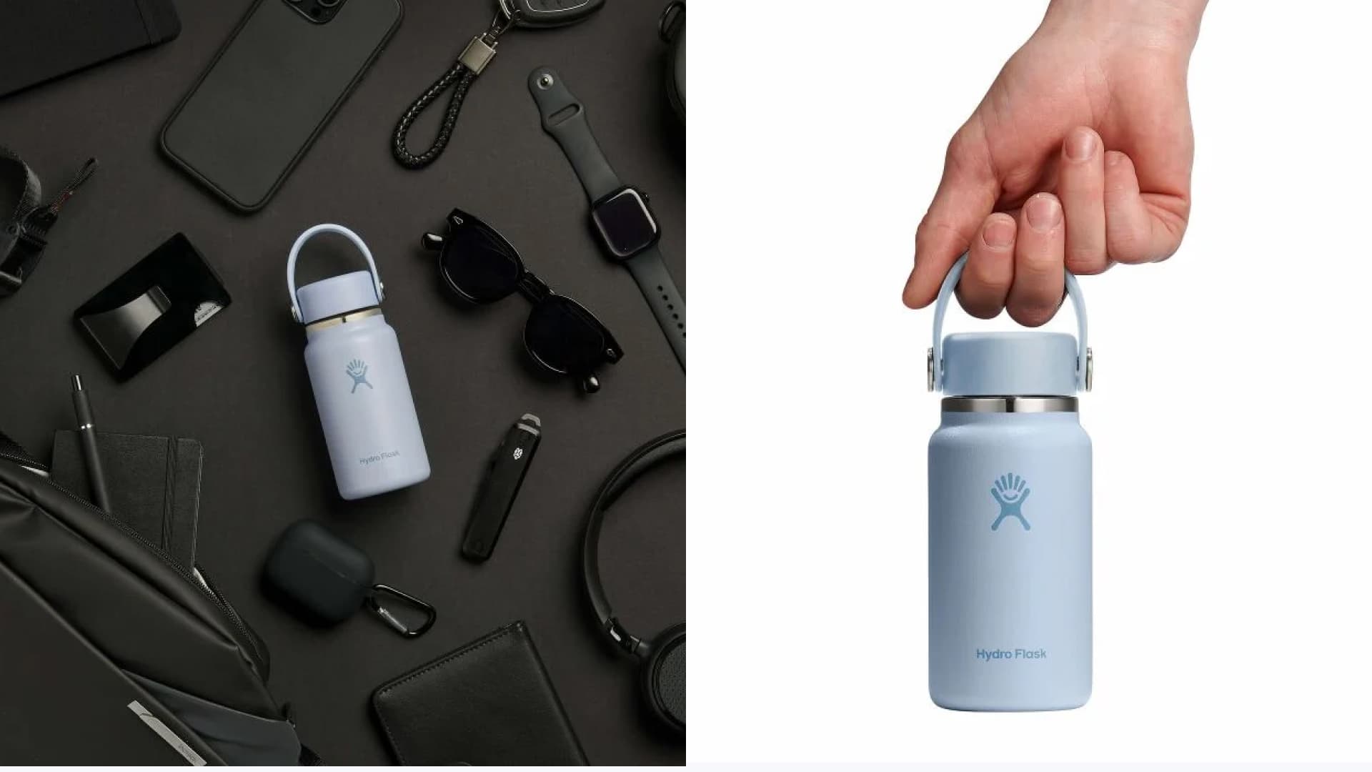 A mini Hydro Flask bottle. 