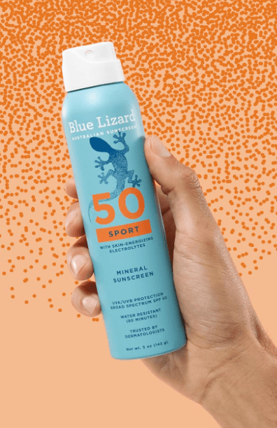 BLUE LIZARD Sport Mineral Sunscreen Spray SPF 50+, Dermatologist-Recommended Brand, Broad-Spectrum UVA/UVB Protection, Water-Resistant, Zinc Oxide Formula, Vegan, 5 fl oz