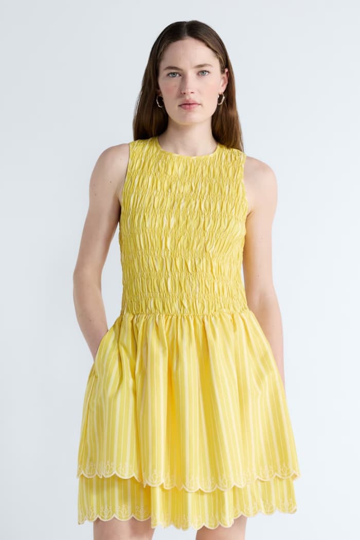 Smocked Cotton Sleeveless Mini Dress