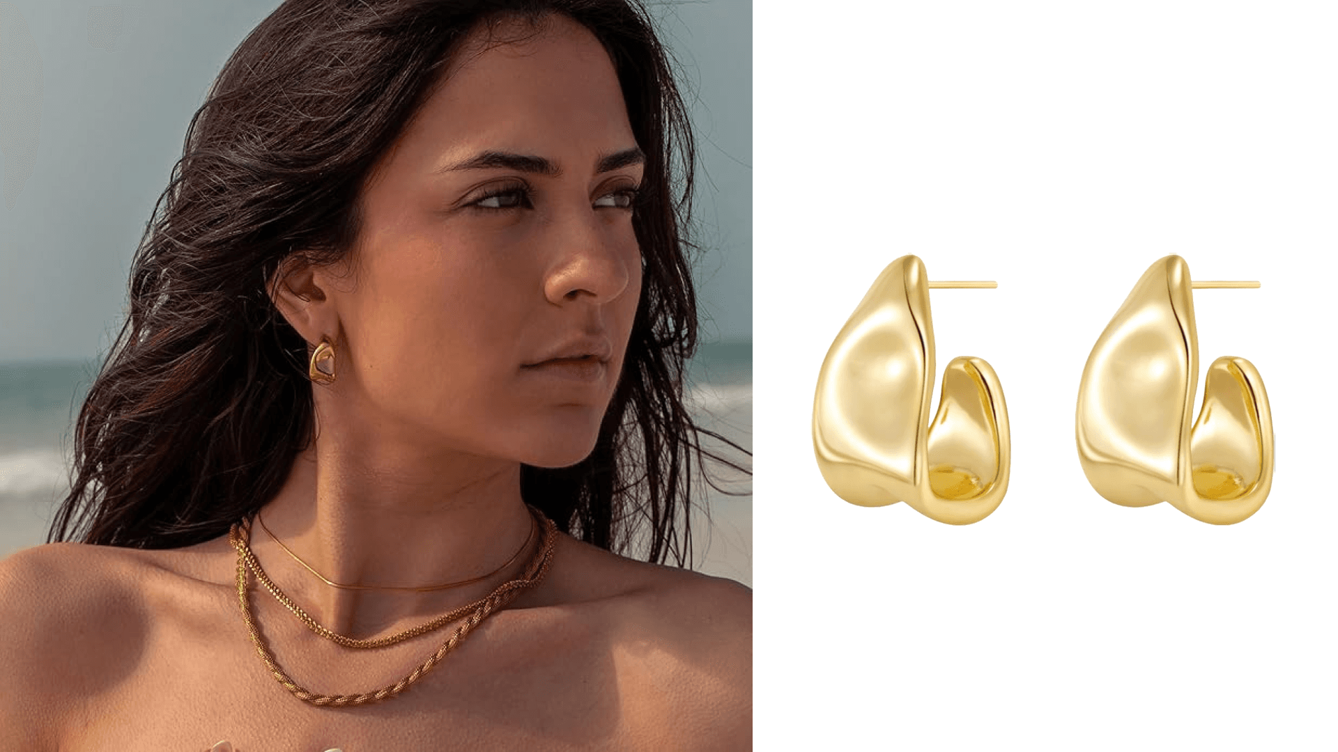 Amicon Gold Earrings for Women,14k Gold Plated Chunky Stud Earrings Statement, Cute Hypoallergenic Trendy Jewelry Gifts, Square-GD