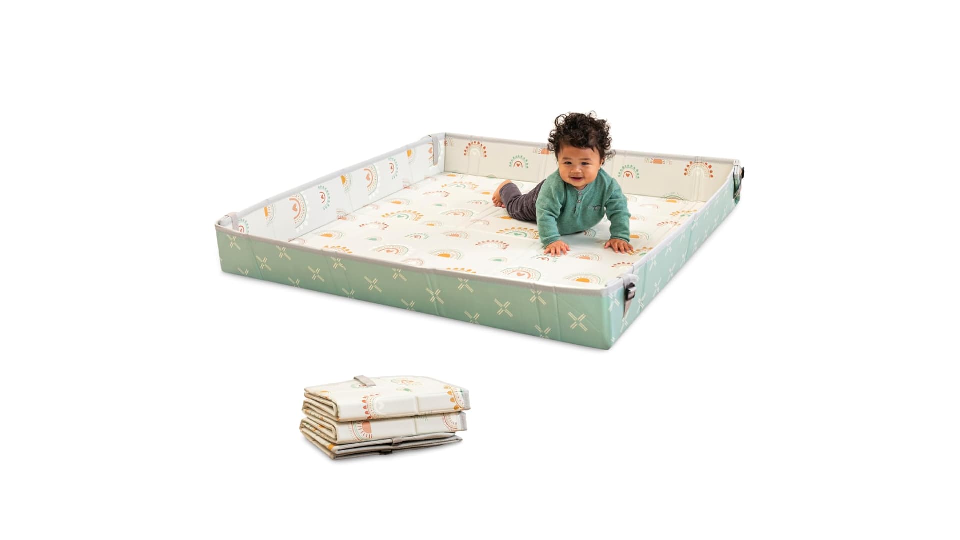 Infantino Foldable Soft Foam Play Mat, Baby Play Mat for Tummy Time & Floor Play, Lightweight, Easy to Store, Wipeable, Rainbows