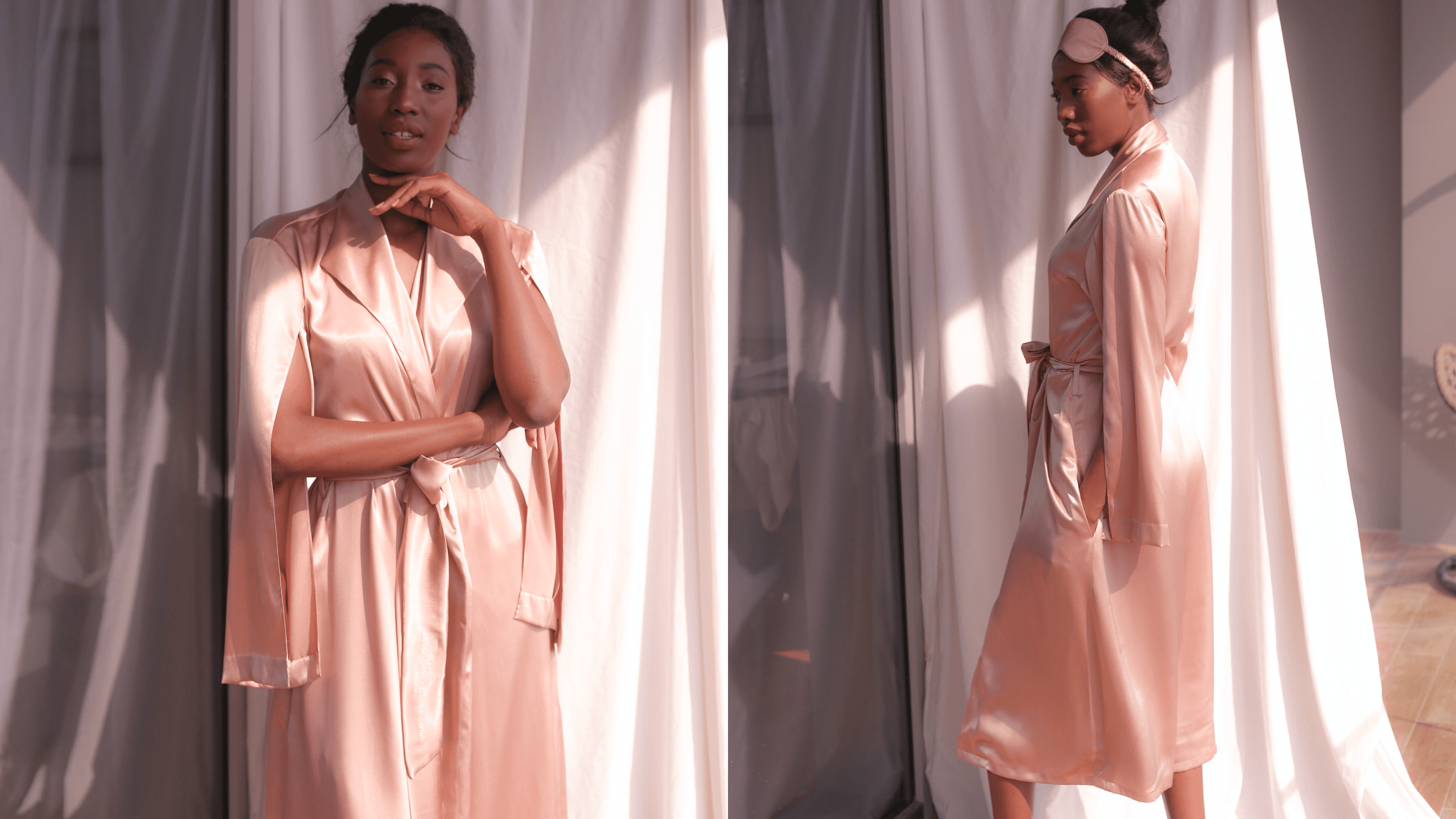 silk satin robe with long sleeves and belt