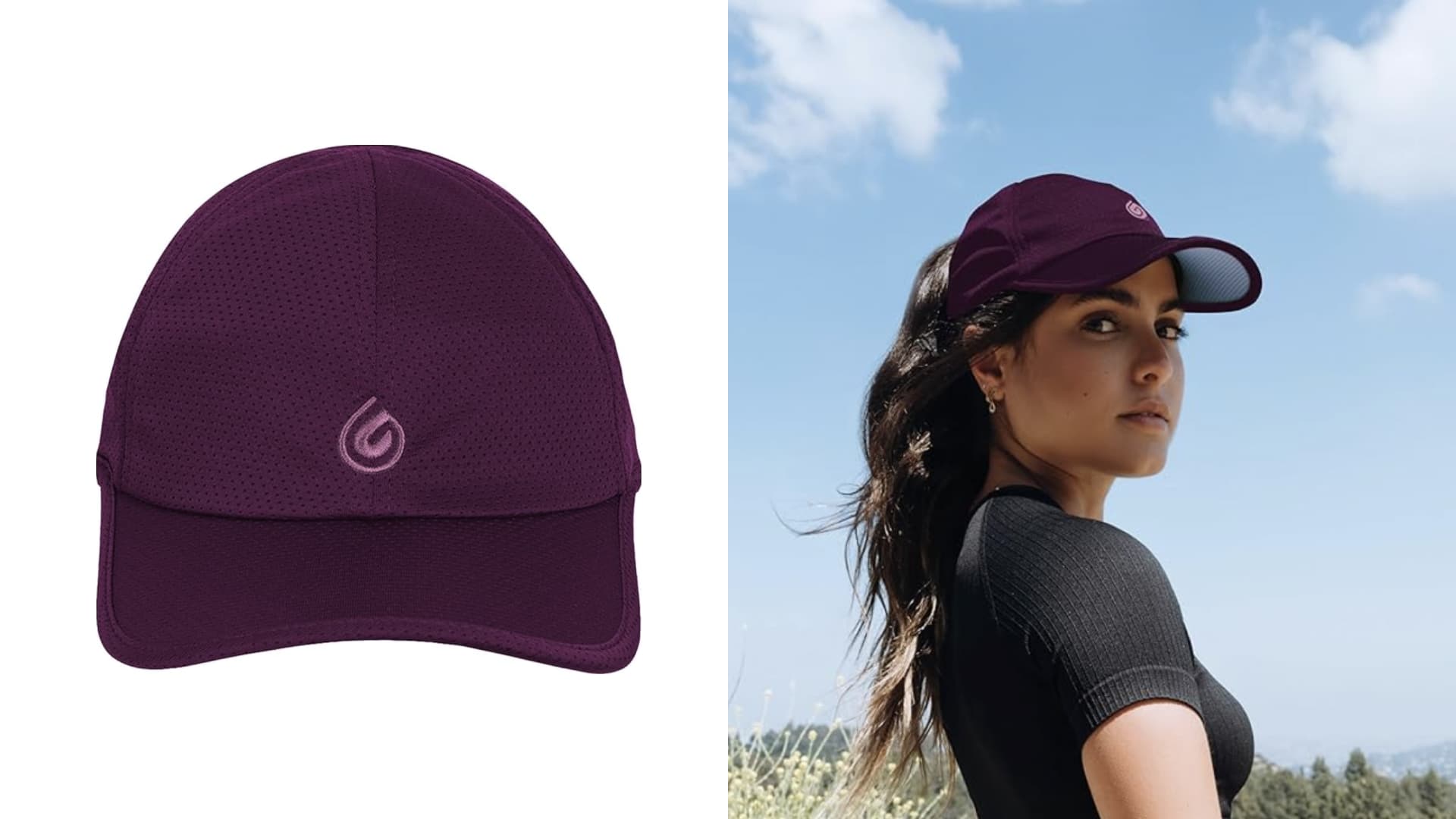 Gymwrap Pony 2.0 - Sweat Wicking High Ponytail Hat for Women, with EvapoCOOL Technology and UV Protection, Adjustable Baseball Cap with Ponytail Hole for Running, Workouts and Outdoors - BlackBerry