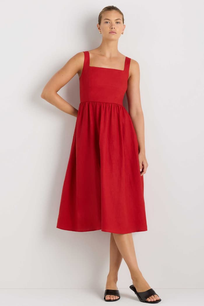 100% European Linen Fit & Flare Midi Dress