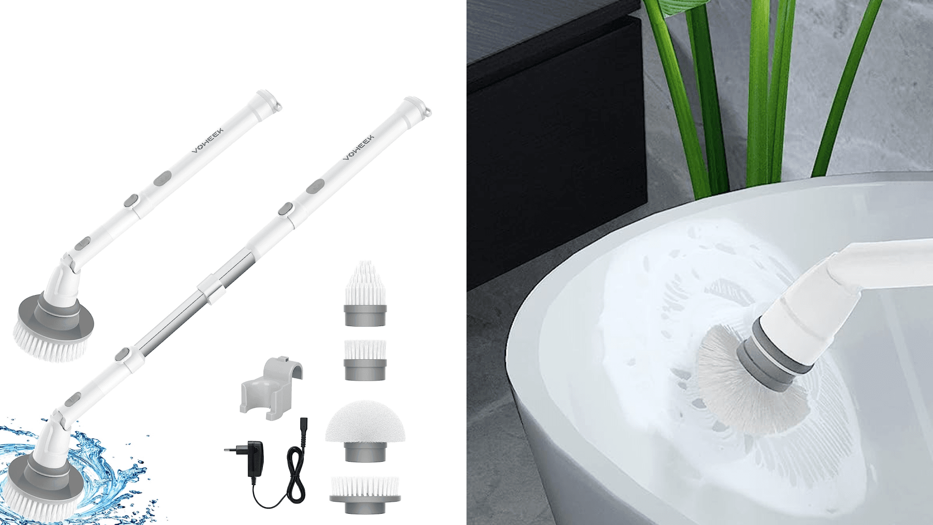 electric scrubbing brush with four heads to help clean tough stains