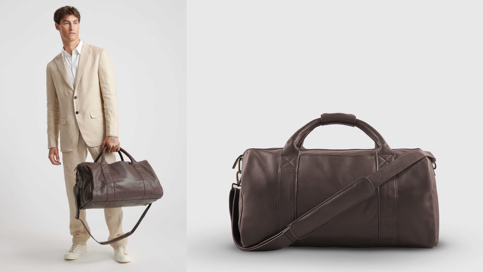 Leather duffel bag