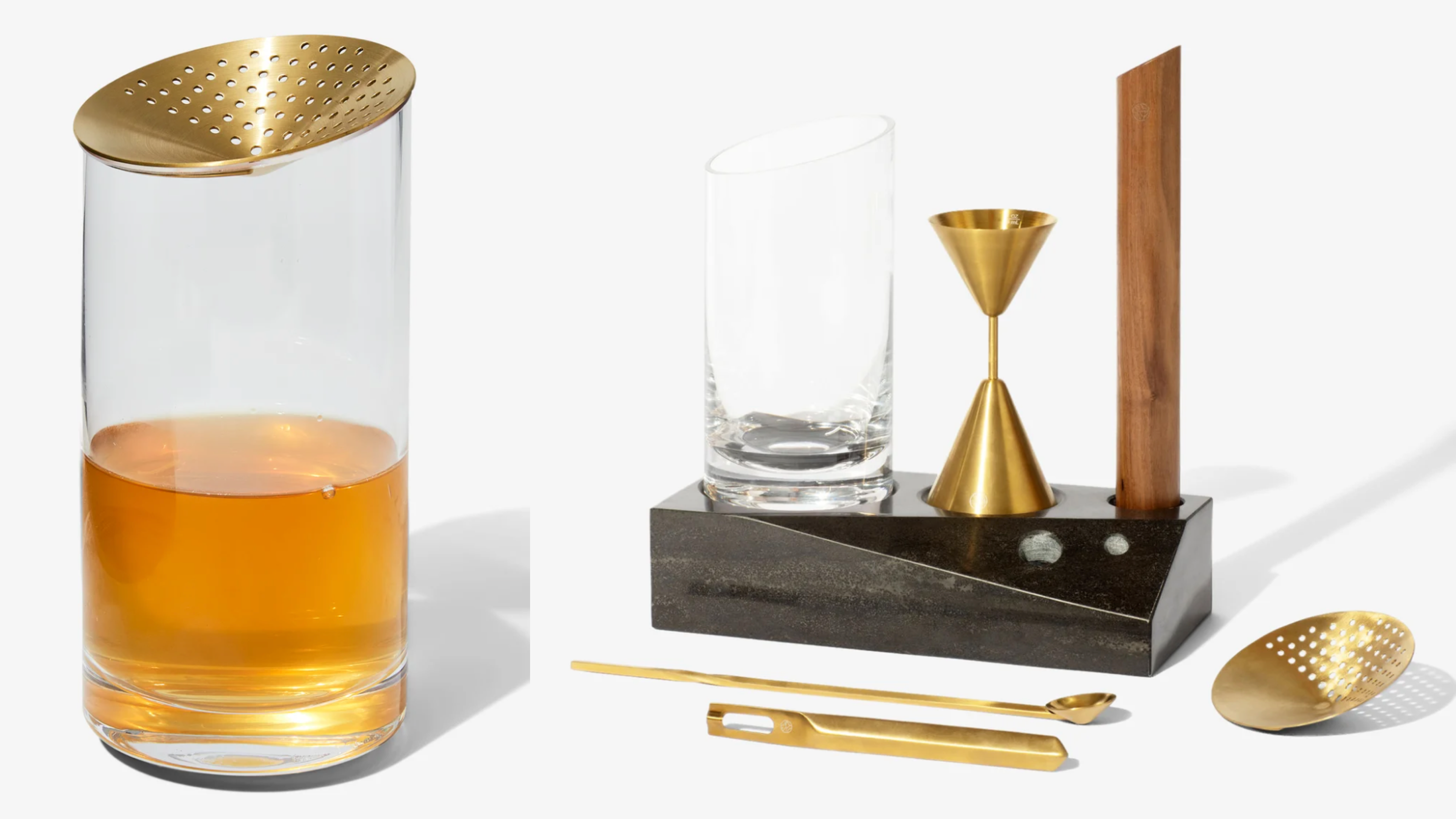 chic bar tool set with shaker, strainer, measuring cup, and more