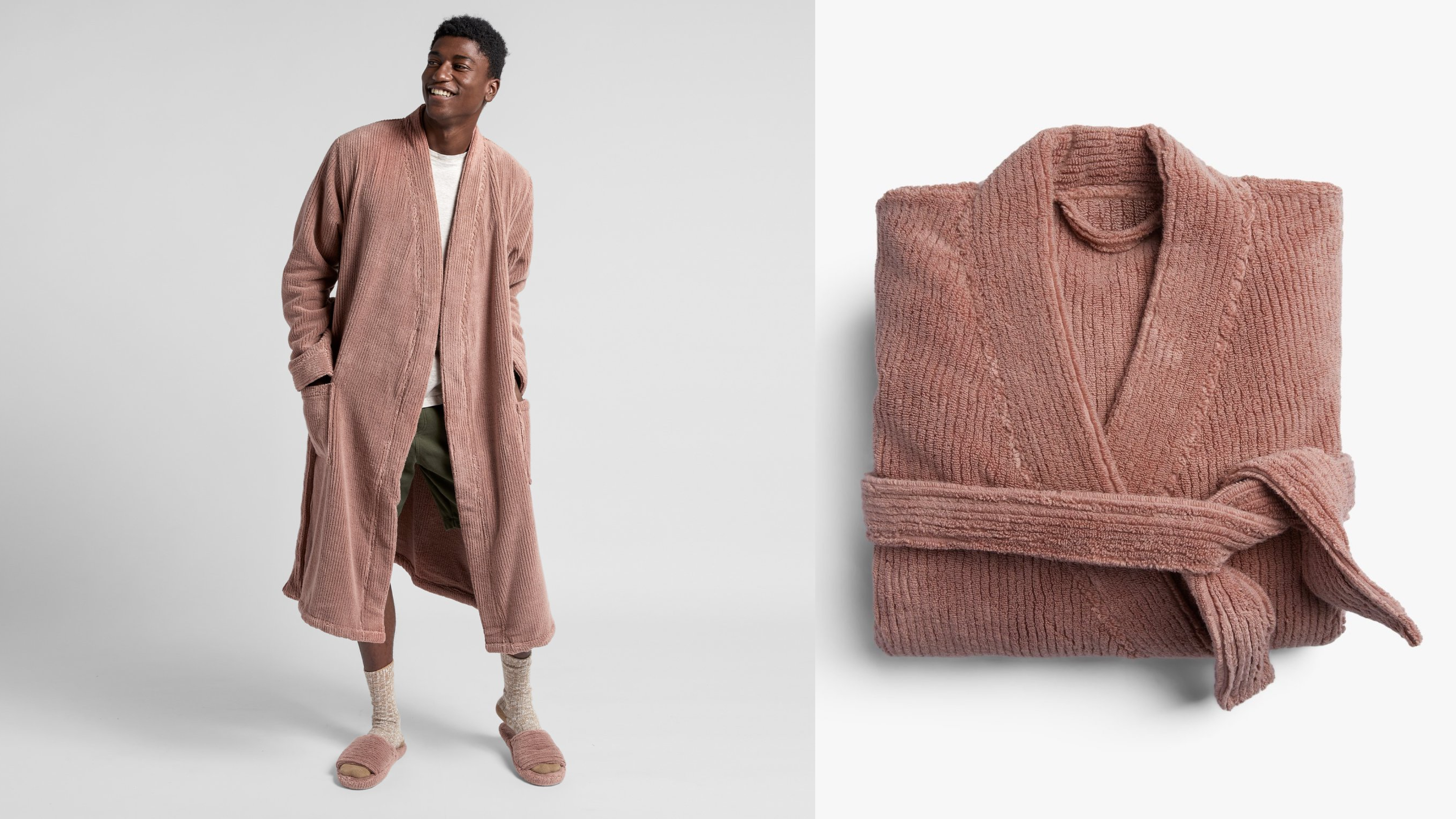 soft ribbed turkish cotton peach colored robe for men