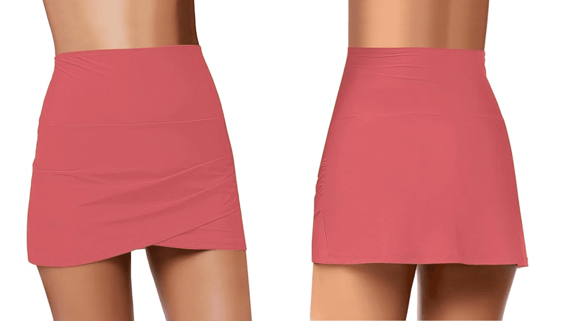 Woman wearing pink swim skirt