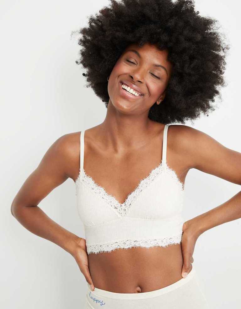Aerie Ribbed Eyelash Lace Trim Longline Bralette