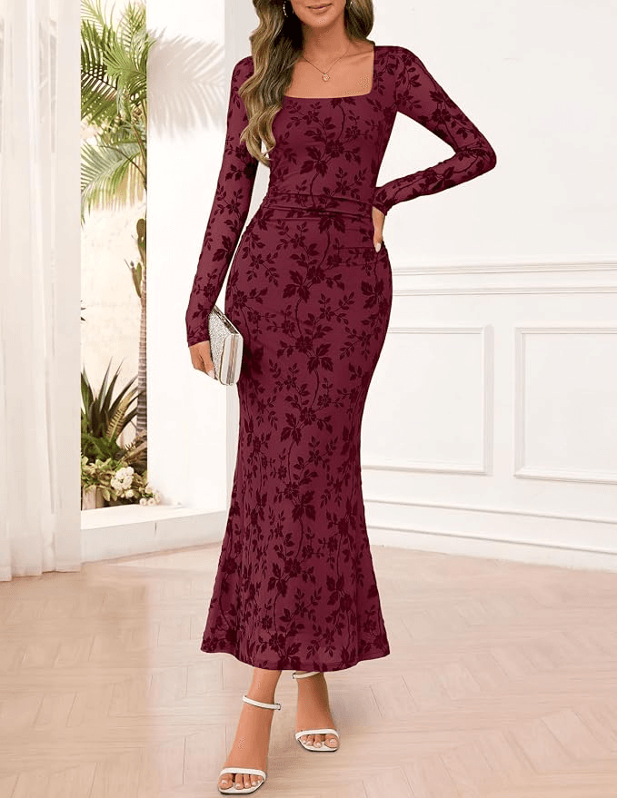 Amazon MEROKEETY Floral Mesh Maxi Dress