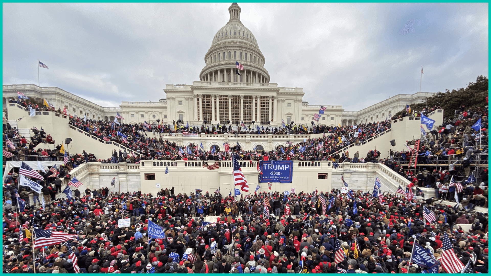 Trumps supporters gather outside the Capitol building in DC on January 06, 2021.