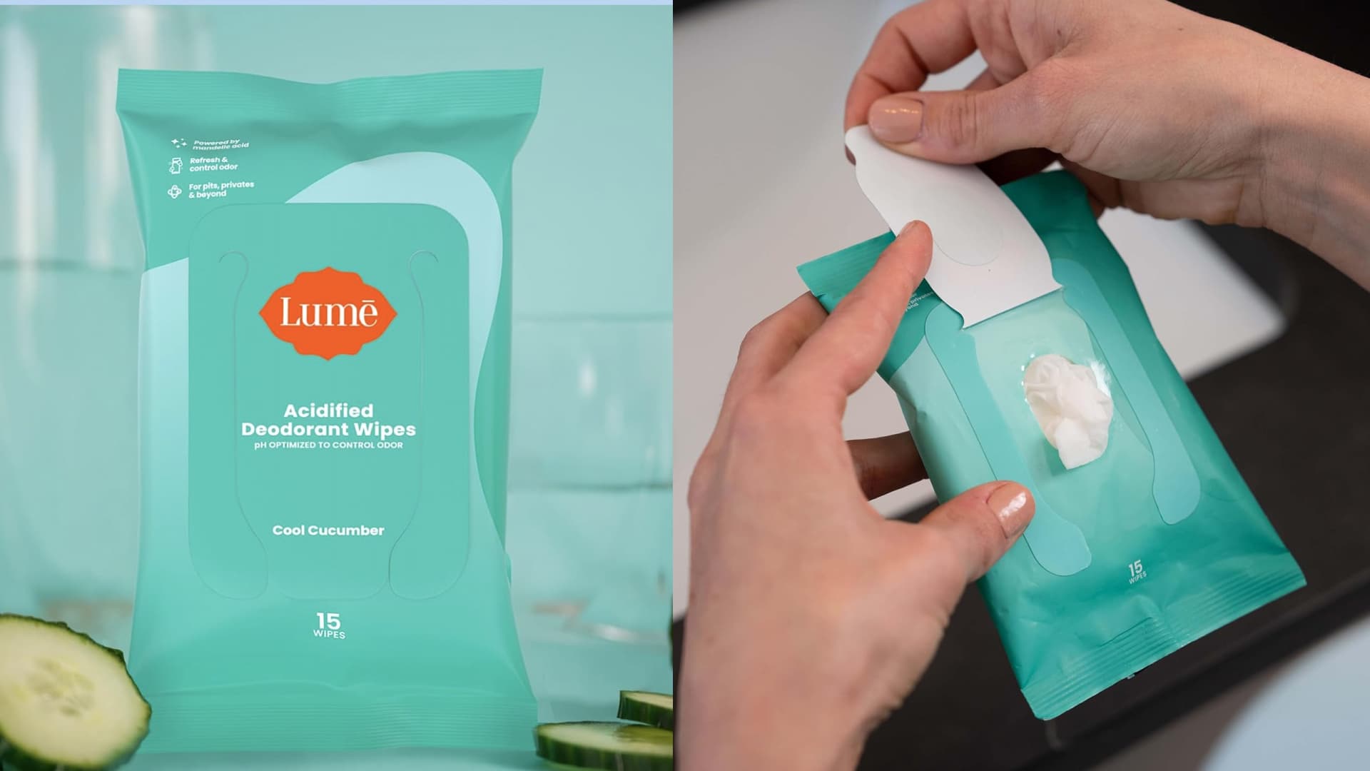 A 3-pack of acidified deodorant wipes