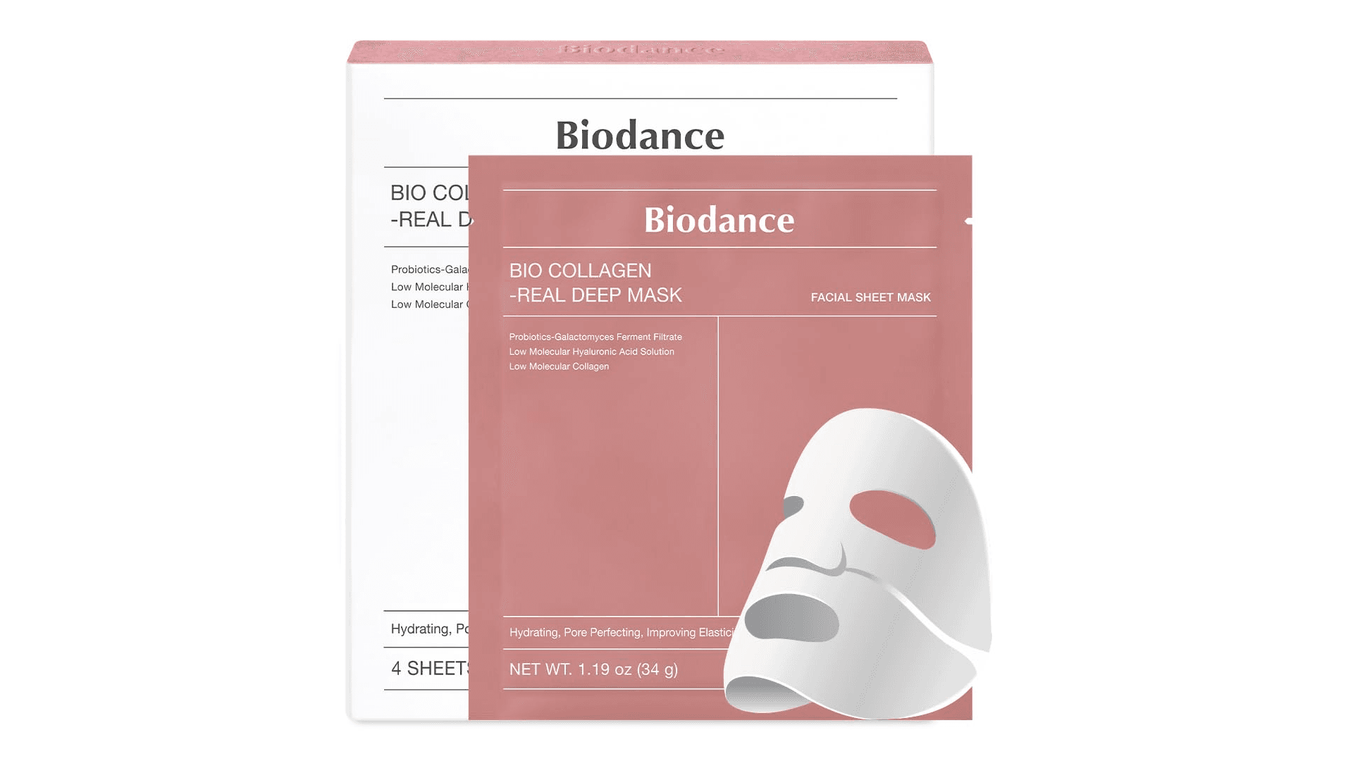 BIODANCE Bio-Collagen Real Deep Mask, Hydrating Overnight Hydrogel Mask, Pore Minimizing, Elasticity, Plumping Improvement, Korean Skincare, Stocking Stuffers for Teen Girls | 1.19oz(34g) x 4ea