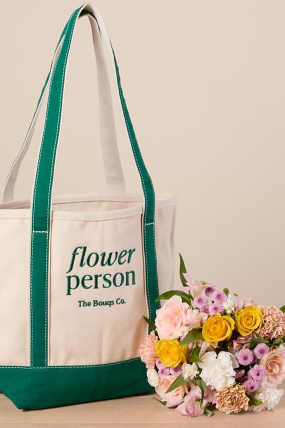 flower bouquet and tote bag