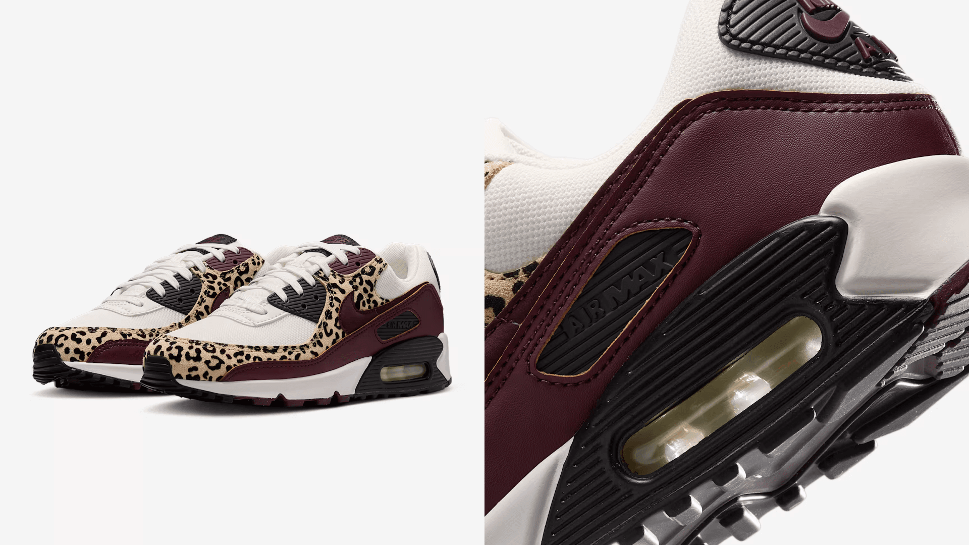 Nike sneakers in cheetah print and burgundy