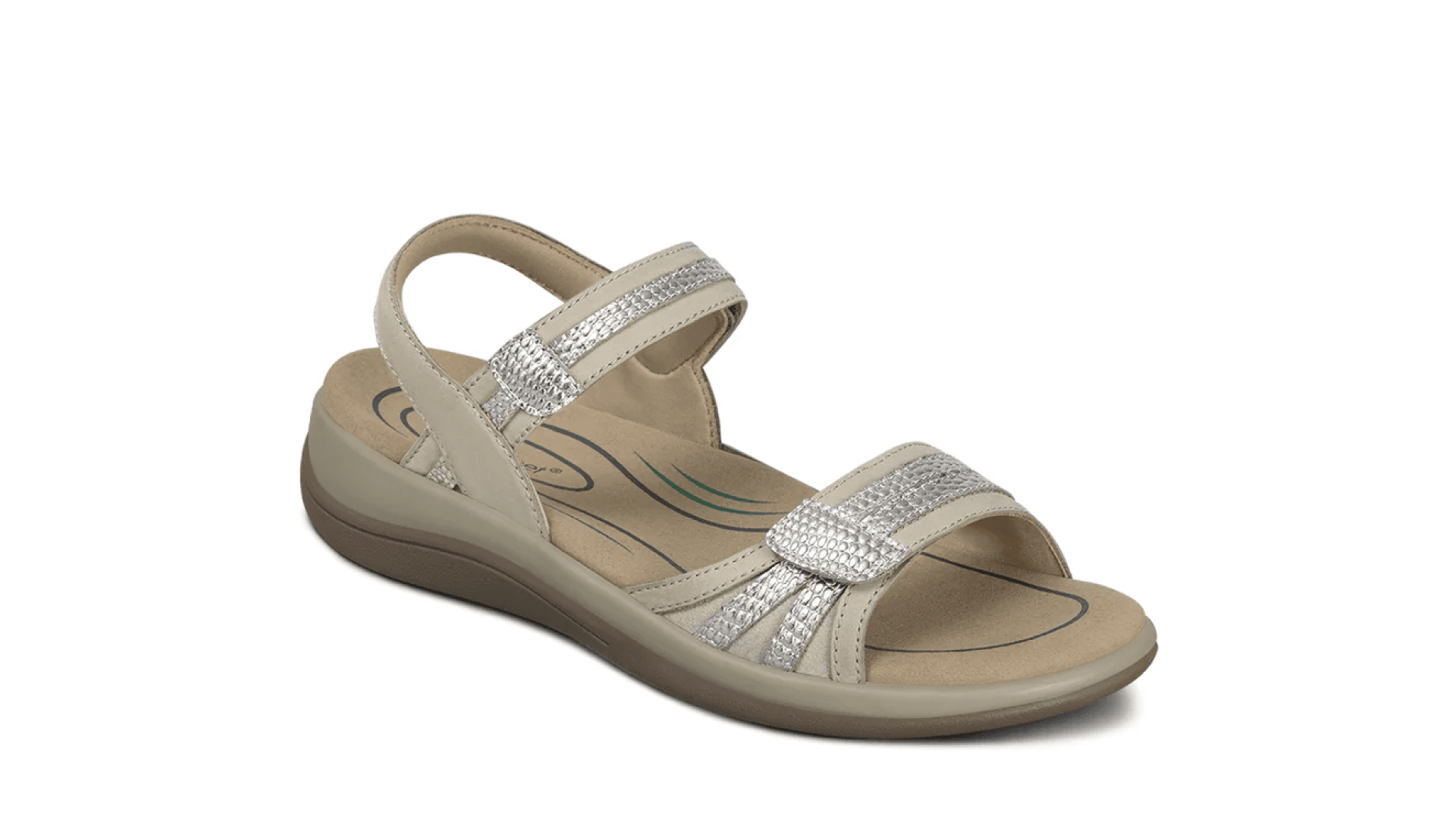 Sandal with metallic taupe straps