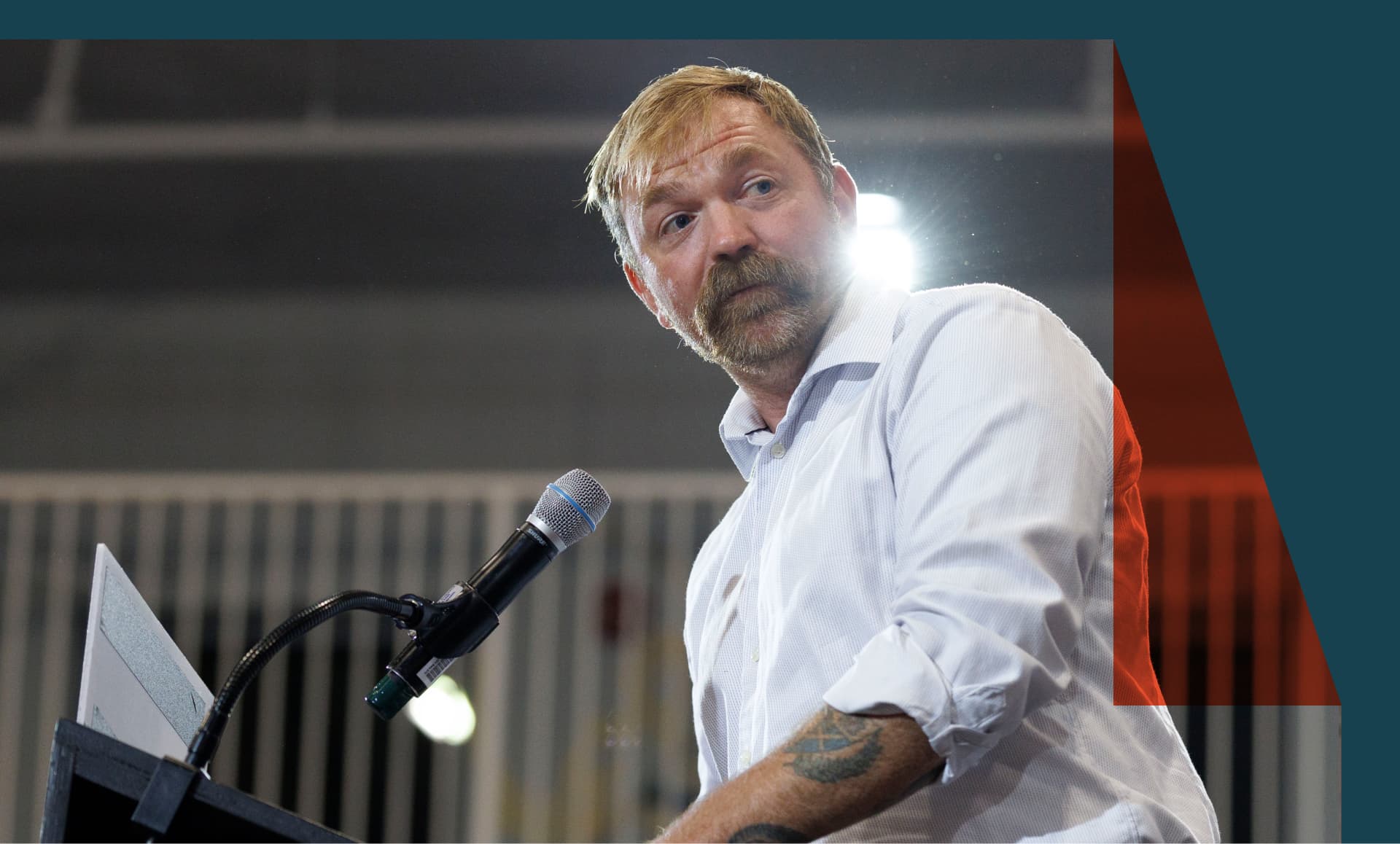 Democratic U.S. Senate candidate Graham Platner speaks at his Primary Election event on June 9, 2026 in Blue Hill, Maine.