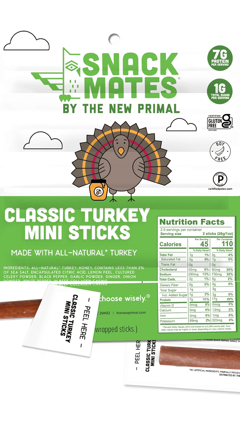 The New Primal Snack Mates Classic Turkey Mini Meat Sticks