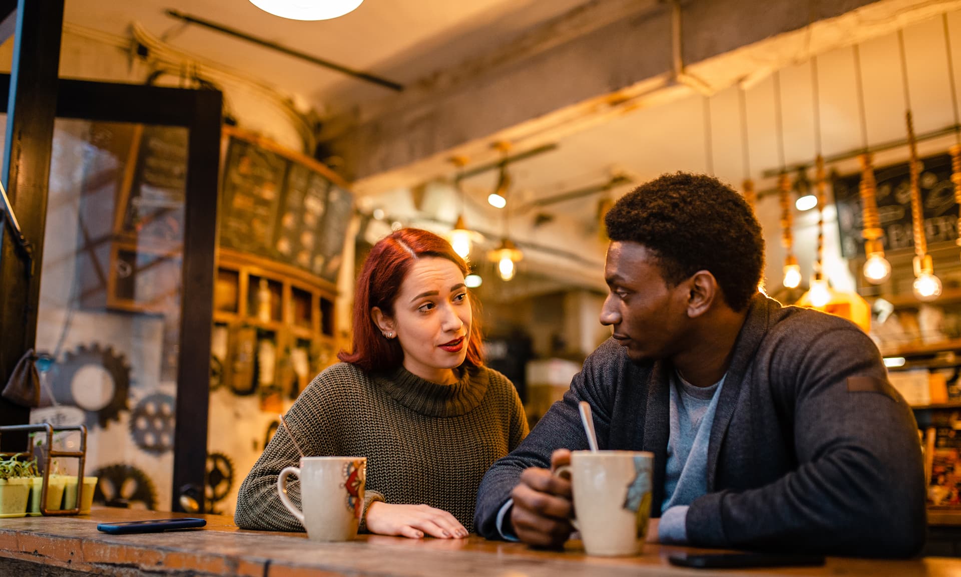 Man and woman sitting in a coffee shop