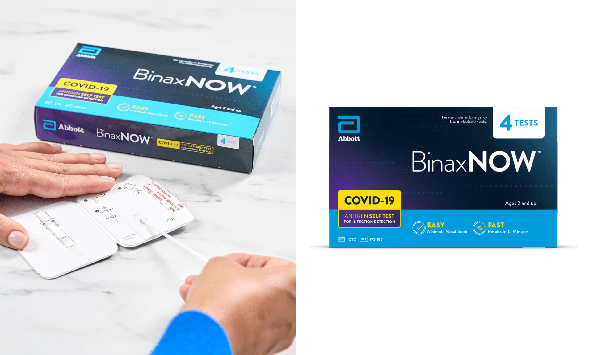 BinaxNOW COVID-19 Antigen Self Test, 1 Pack, 4 Tests Total, COVID Test With 15-Minute Results Without Sending to a Lab, Easy to Use at Home