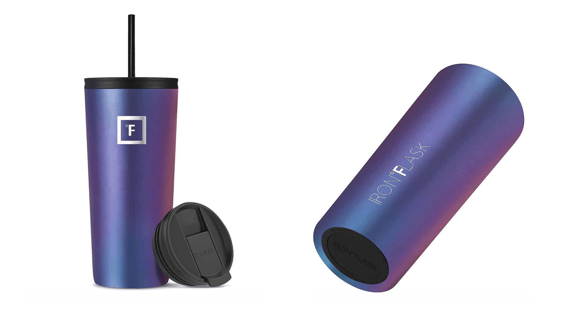 IRON °FLASK Classic Tumbler - Vacuum Insulated Stainless Steel Water Bottle, Double Walled, Drinking Cup, Insulated Travel Mug (Aurora, 24 oz Solid Lid)