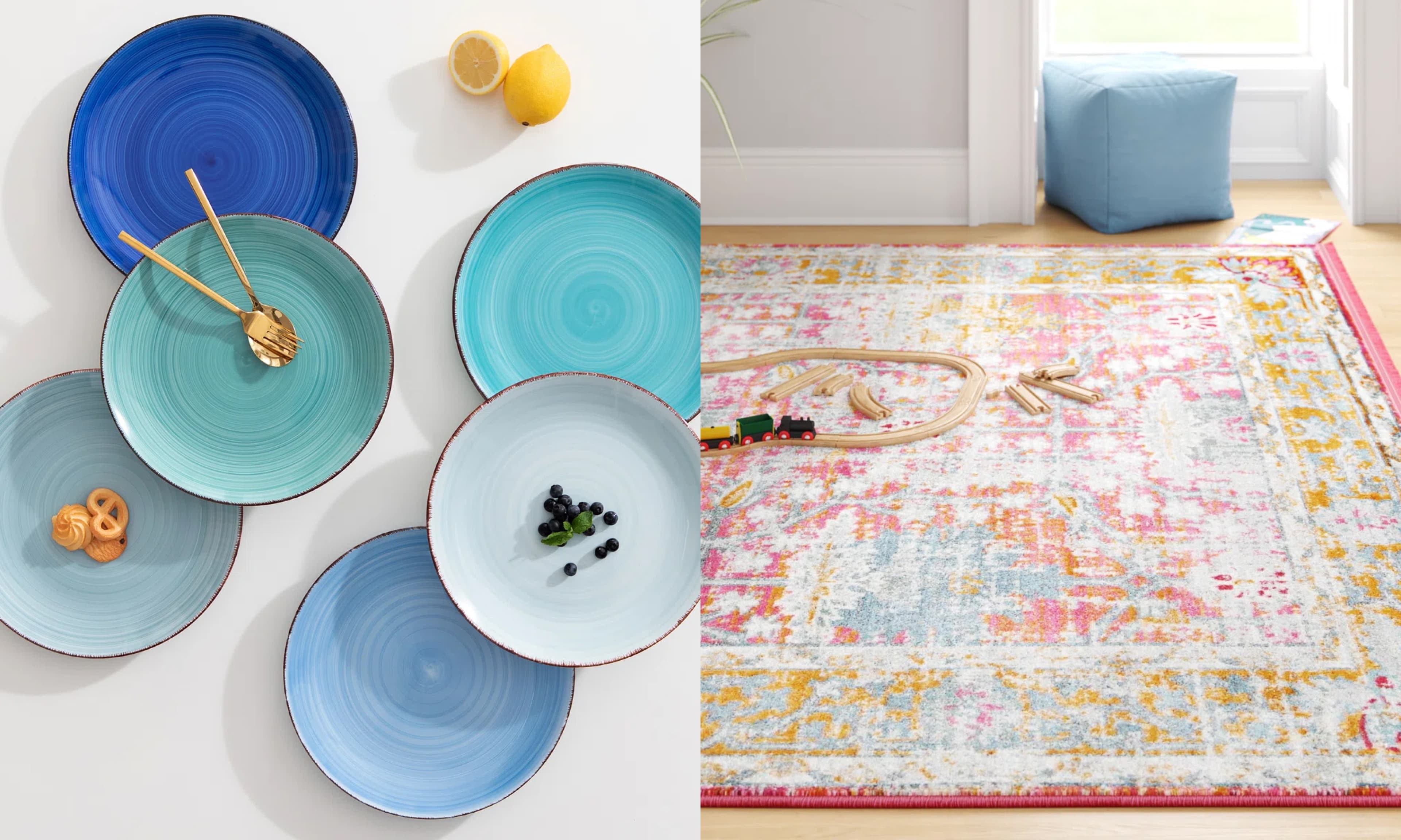 dinner plates, area rug