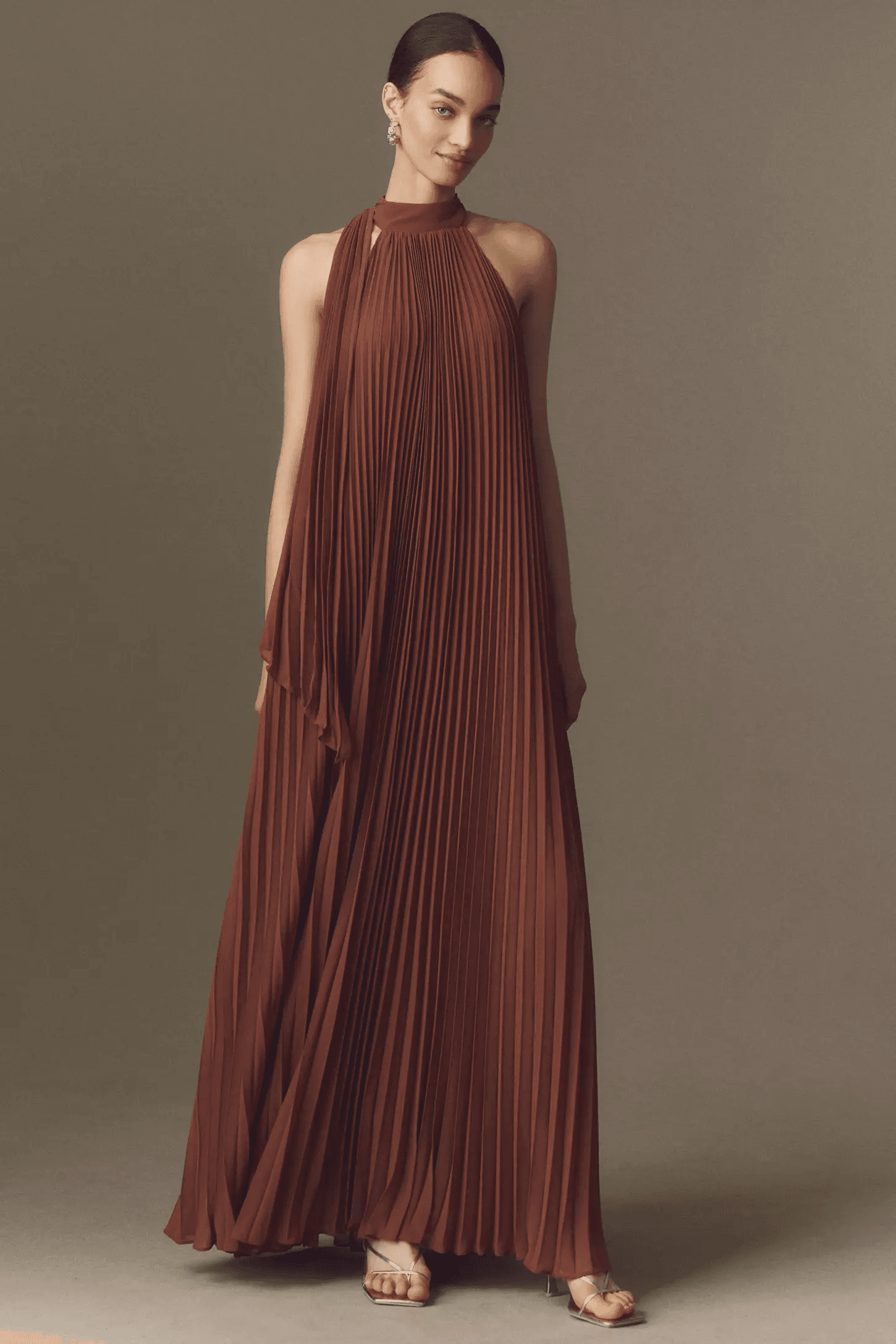 BHLDN Rosie Mock-Neck Pleated Chiffon Maxi Dress