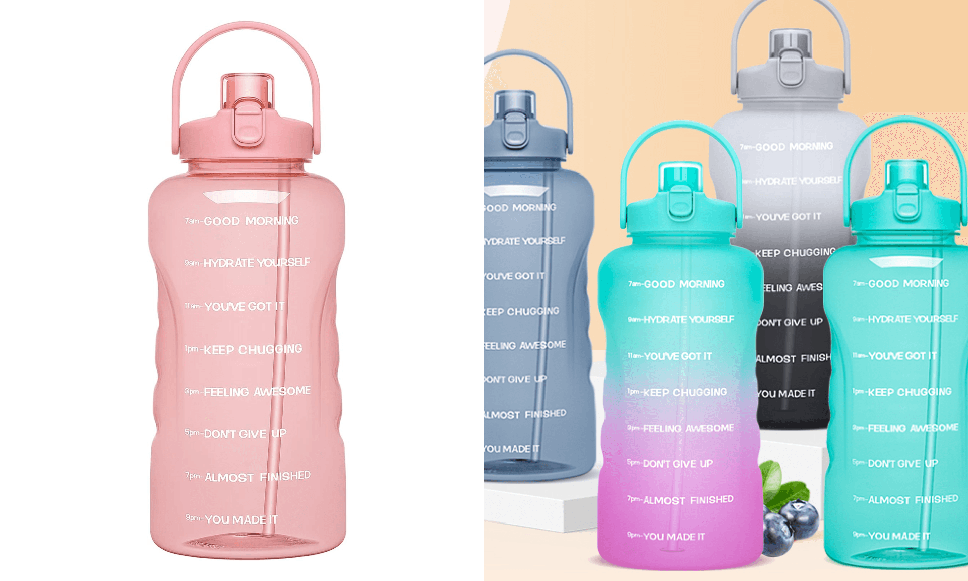 HydroPal 1 Gallon Water Bottles with Straw, 128 oz / 3.8L Water Bottle BPA Free Innovative 2-IN-1 Lid Gym Bottle with Times to Drink Motivational, Large for Sports Fitness Camping Water Jug One Gallon