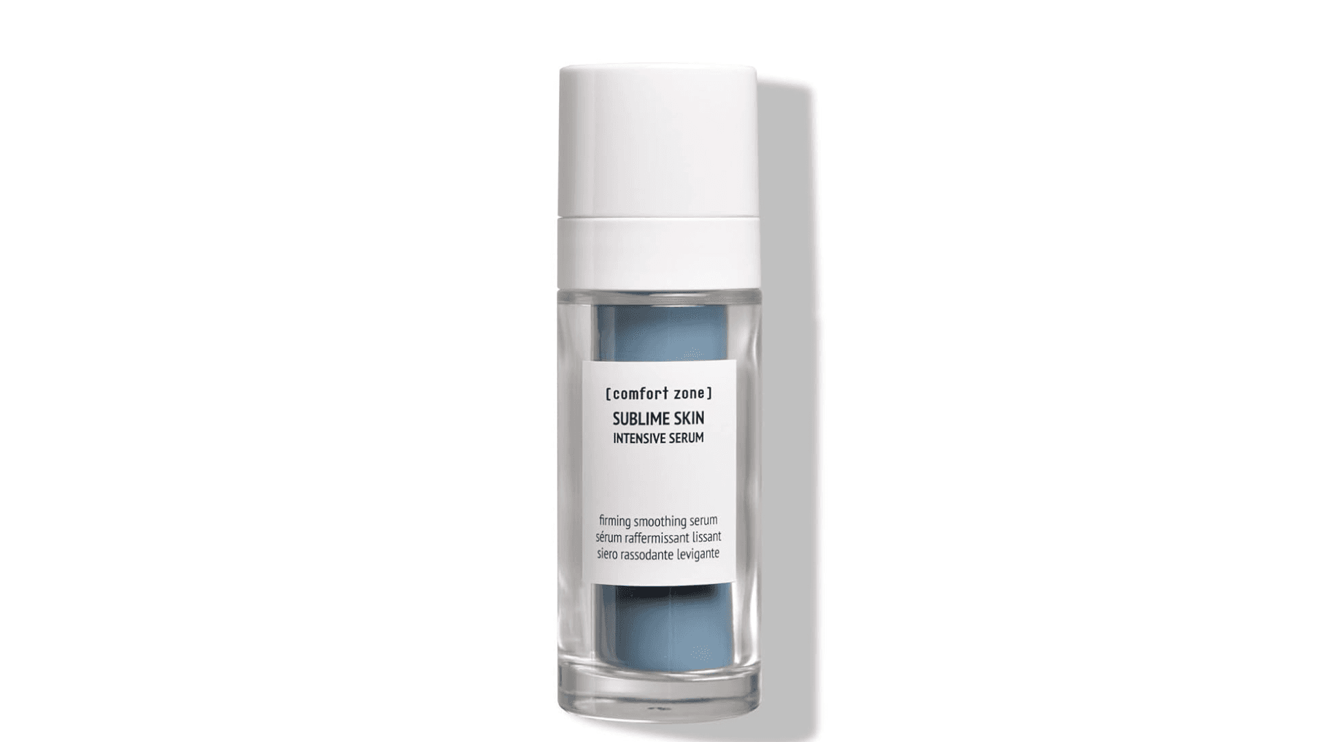 Blue and white bottle of skincare serum