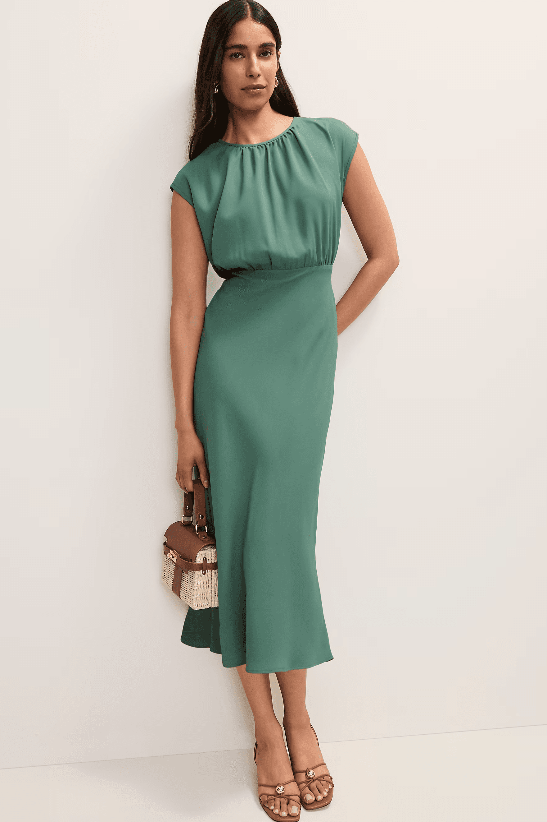 gathered midi dress