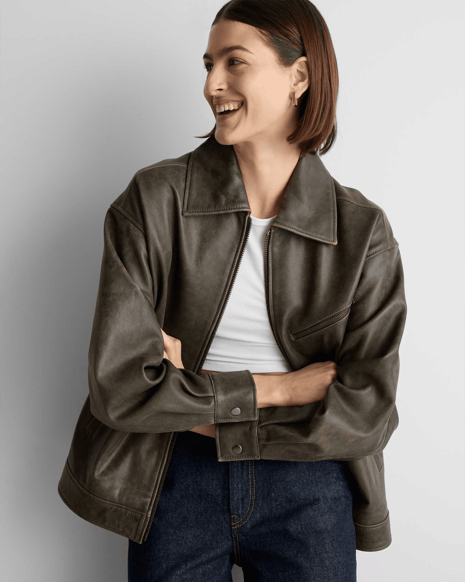 Quince 100% Leather Oversized Bomber Jacket