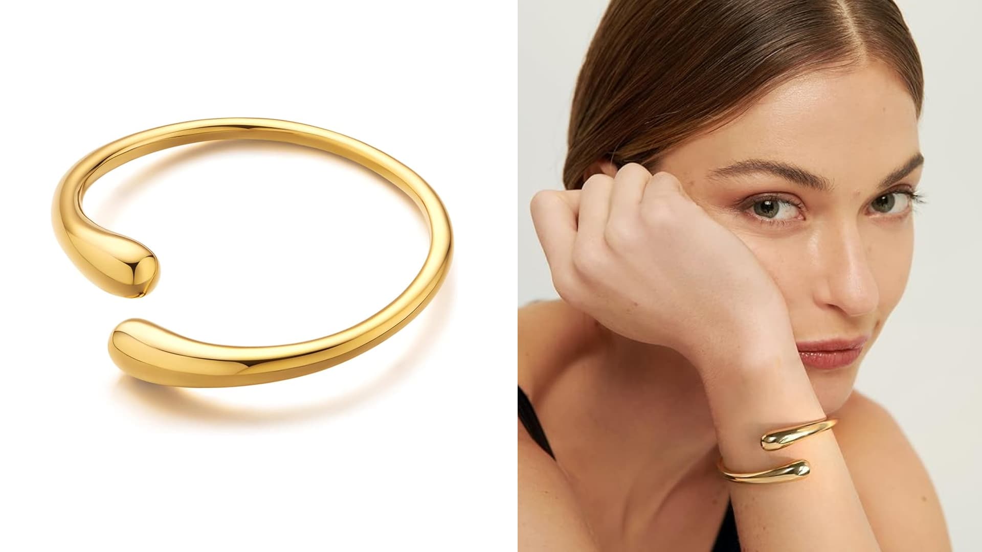 LILIE&WHITE Adjustable Teardrop Open Cuff Bangle Bracelet Gold Bangle Bracelet Chunky Open Cuff Bangle Bracelets for Women