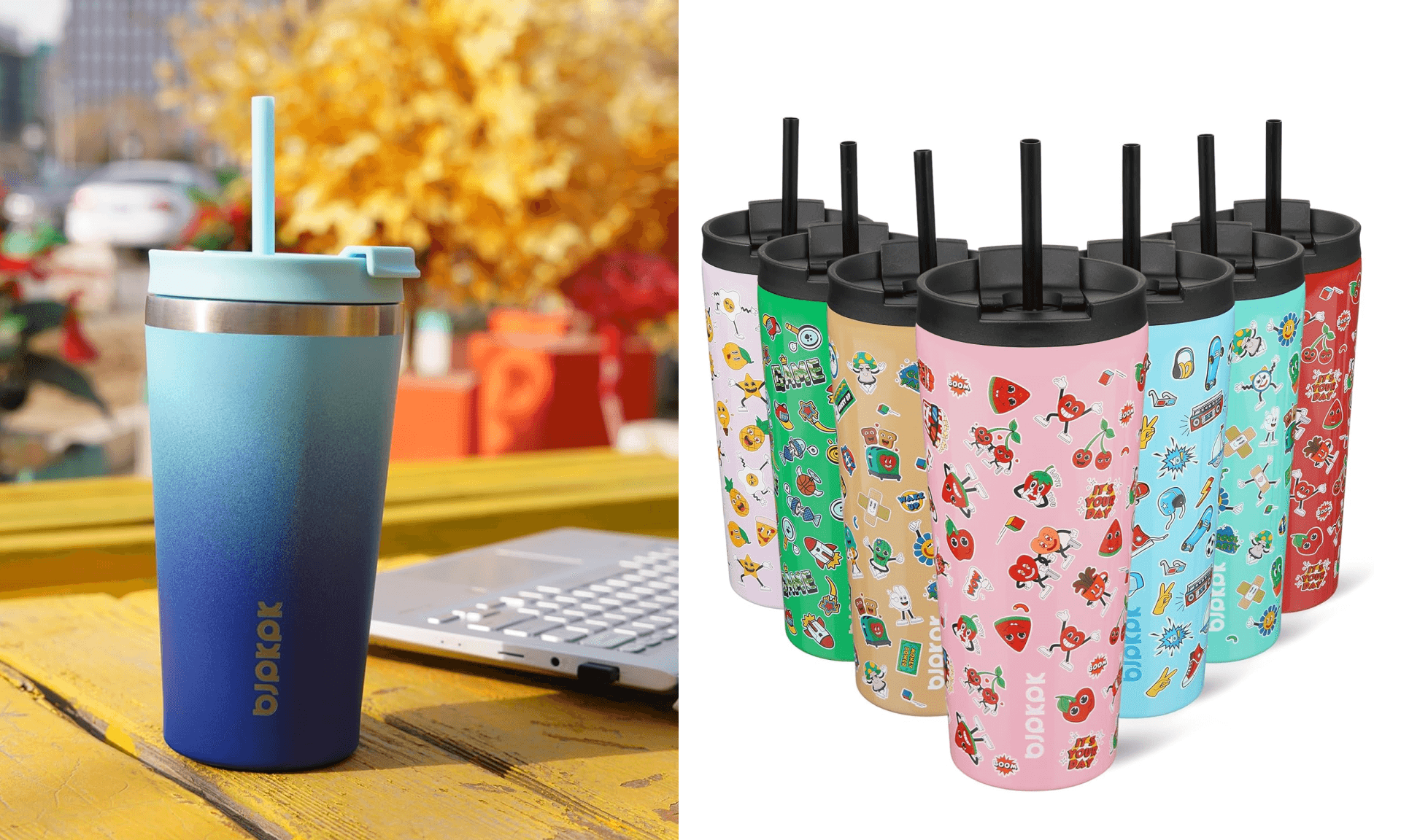 BJPKPK 22oz Stainless Steel Insulated Tumbler With lid And Straw Travel Coffee Thermal Tumblers Cup For Women And Men,Modern Blue