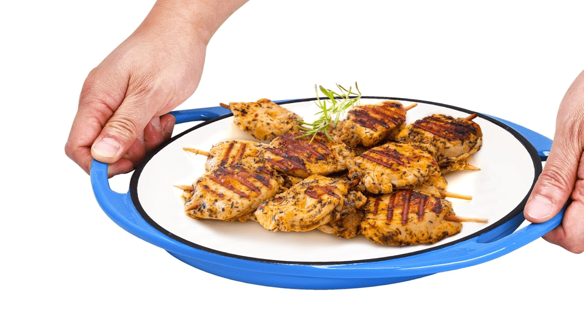 Bruntmor Circular Cast Iron Grill Pan - 13.4-Inch Griddle for Stovetop, Gas Stove, Oven Cooking - Heavy-Duty Cast Iron Cookware with Raised Ridges for Grilling - Durable and Stylish Design - Blue
