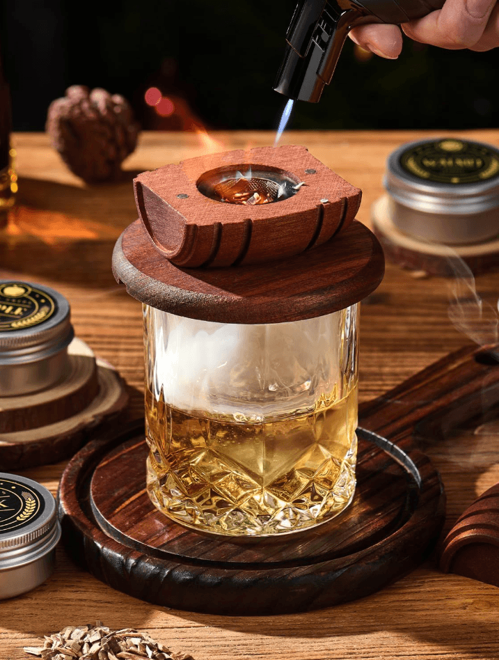 Whiskey Smoker Kit with Torch - 6 Flavors Wood Chips, 2 Glasses, 2 Ice Ball Molds - Cocktail Smoker Infuser Kit, Old Fashioned Drink Smoker Kit, Birthday Bourbon Whiskey Gifts for Men,Dad(NO Butane)