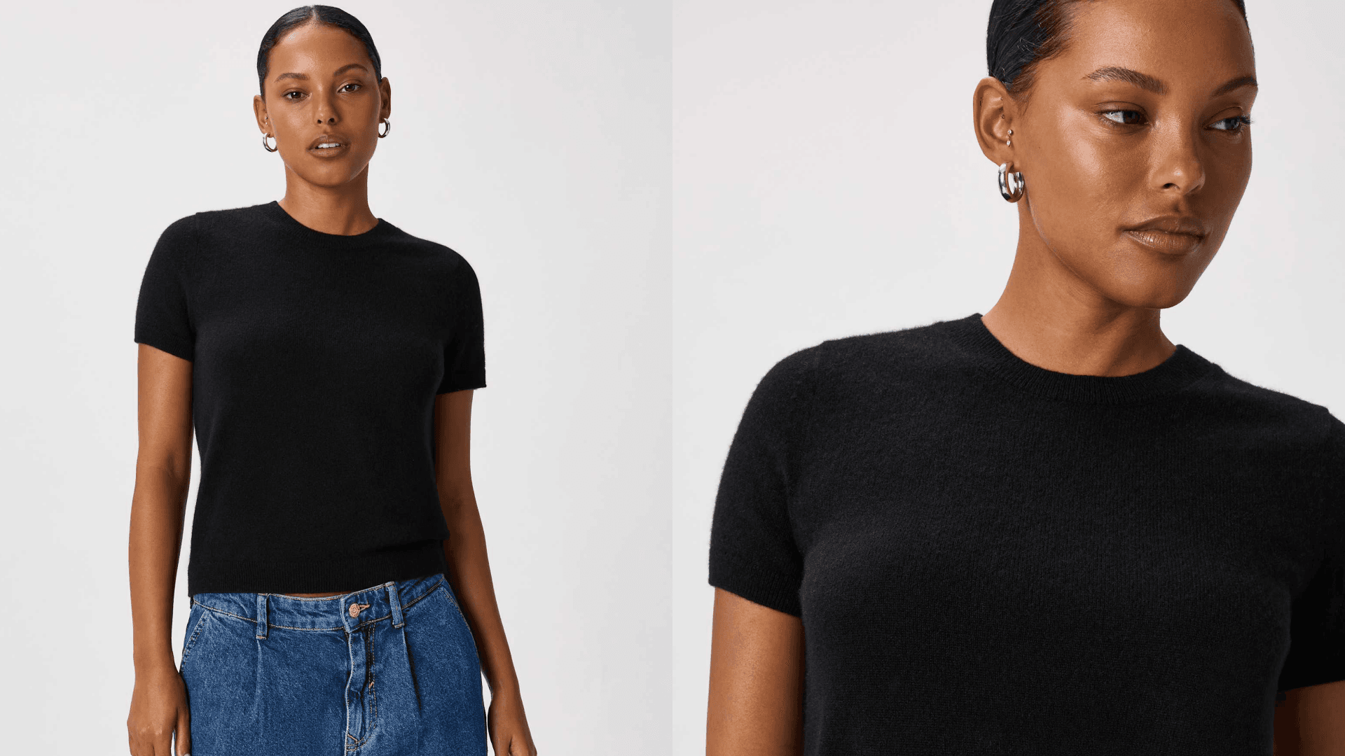 Short-sleeve cashmere tee in black