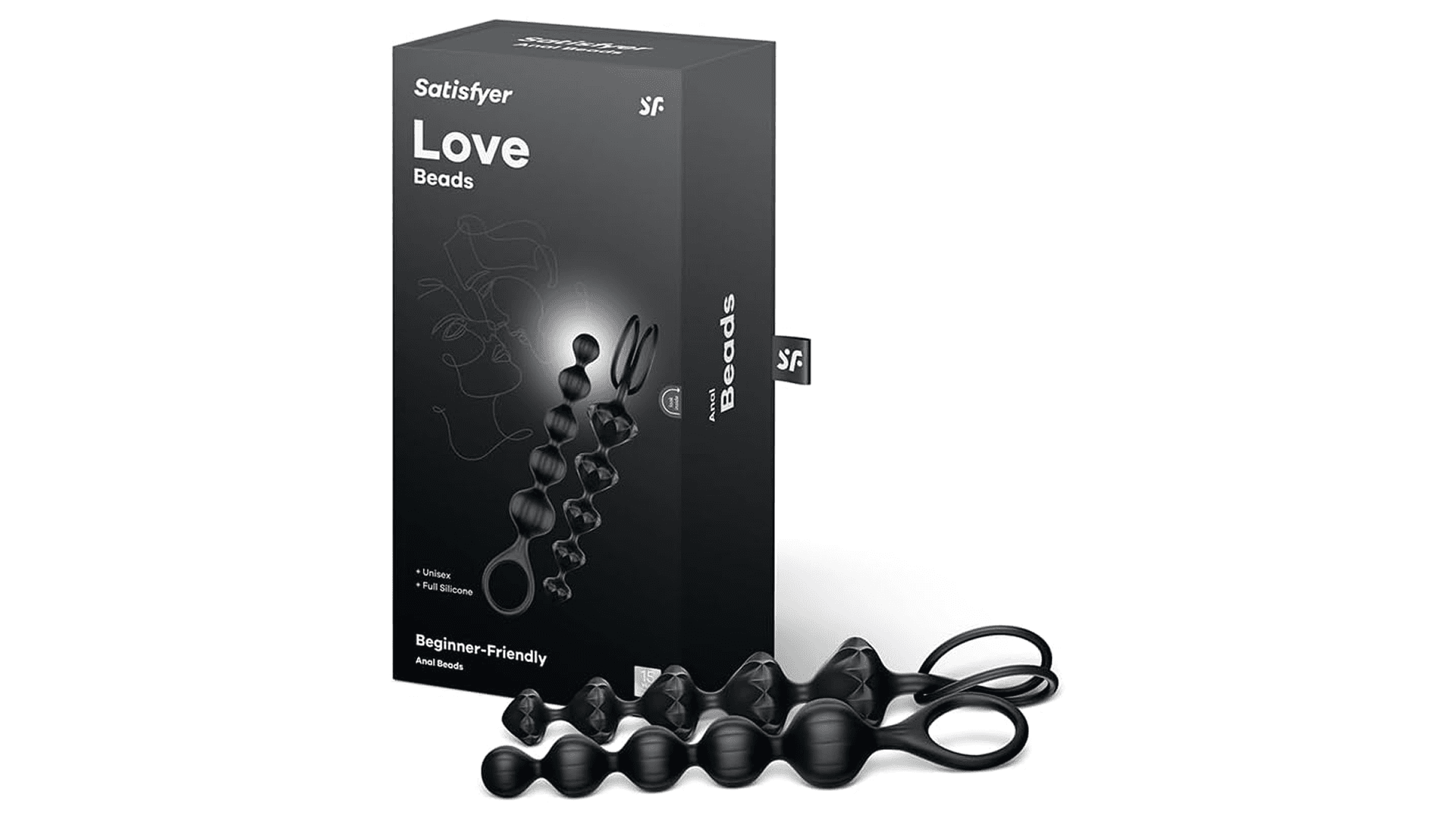 Two black anal beads with box