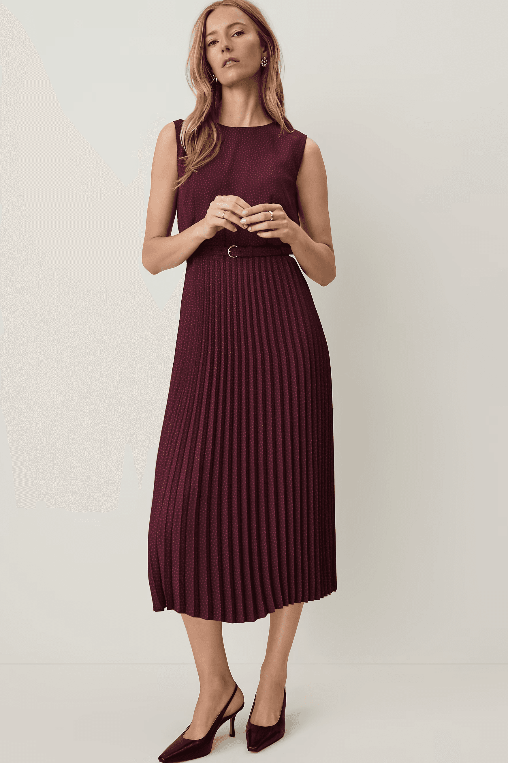 pleated midi dress