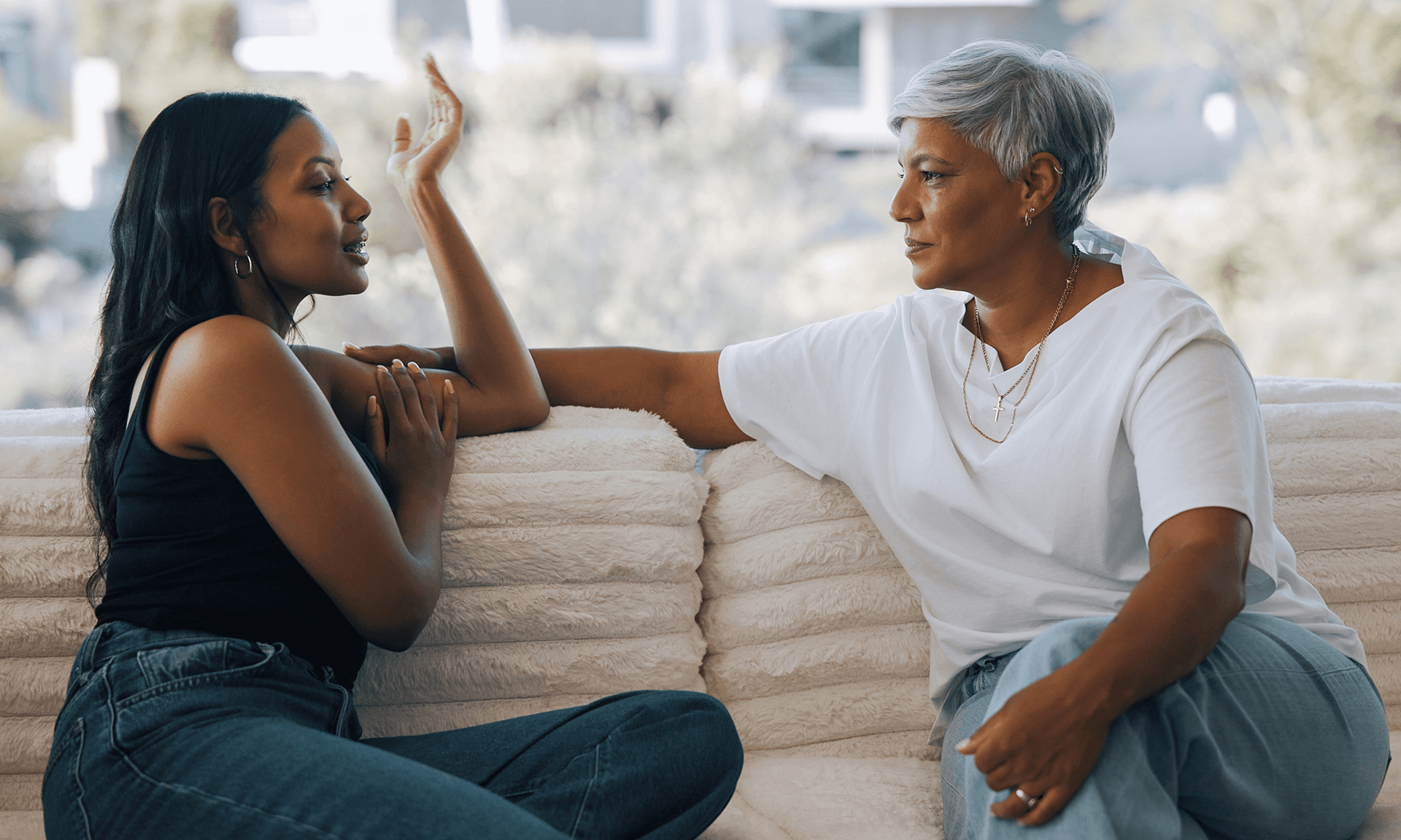 Two women having conversation