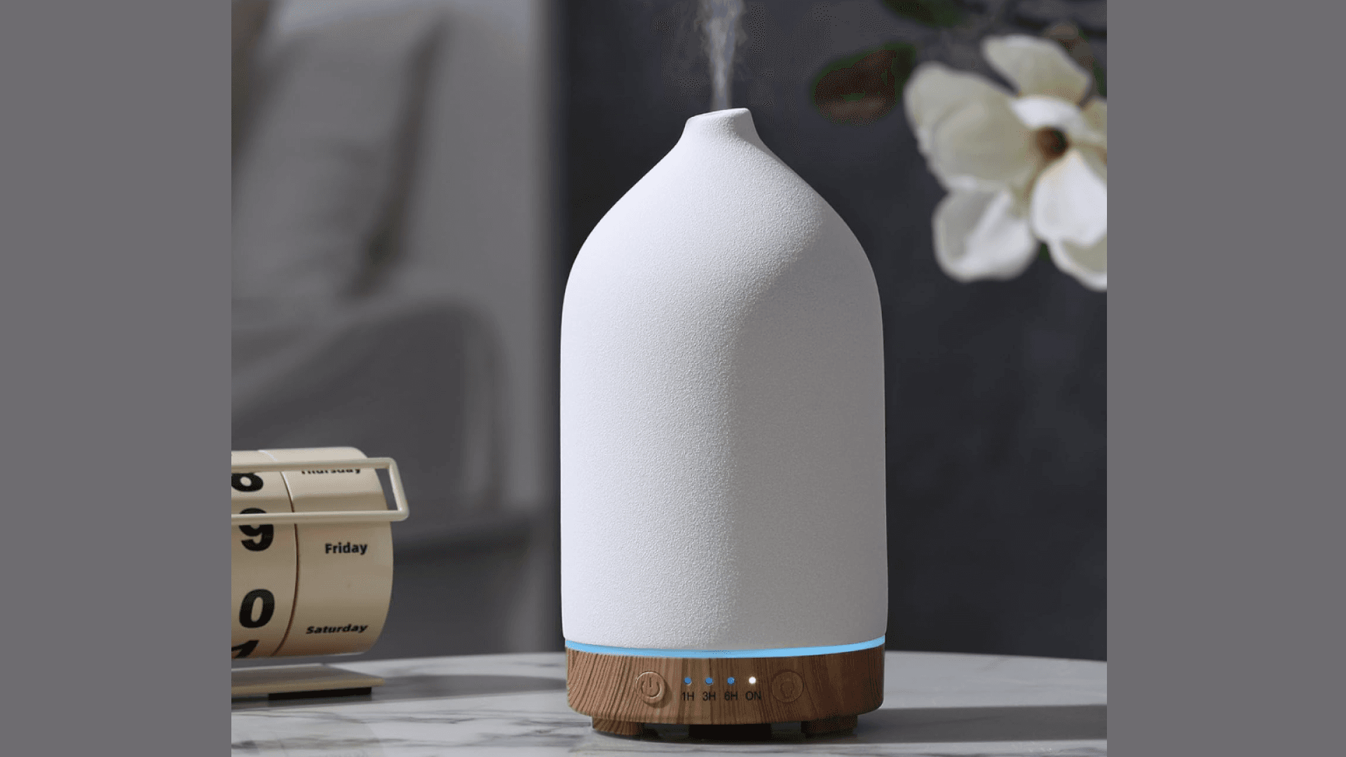 Gooamp 200ML Ceramic Essential Oil Diffuser - Ultrasonic Aromatherapy & Humidifier with 7-Color LED Lights, Auto Shut-Off, Wood Grain Base, 1H/3H/6H Timer | Scent for Home, Office, Yoga