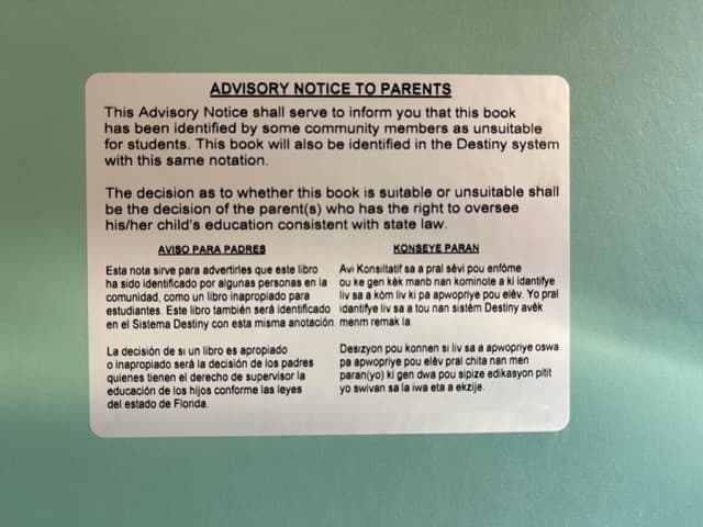 Photo of "Advisory Notice to Parents" picture provided by Colliers County Public Schools