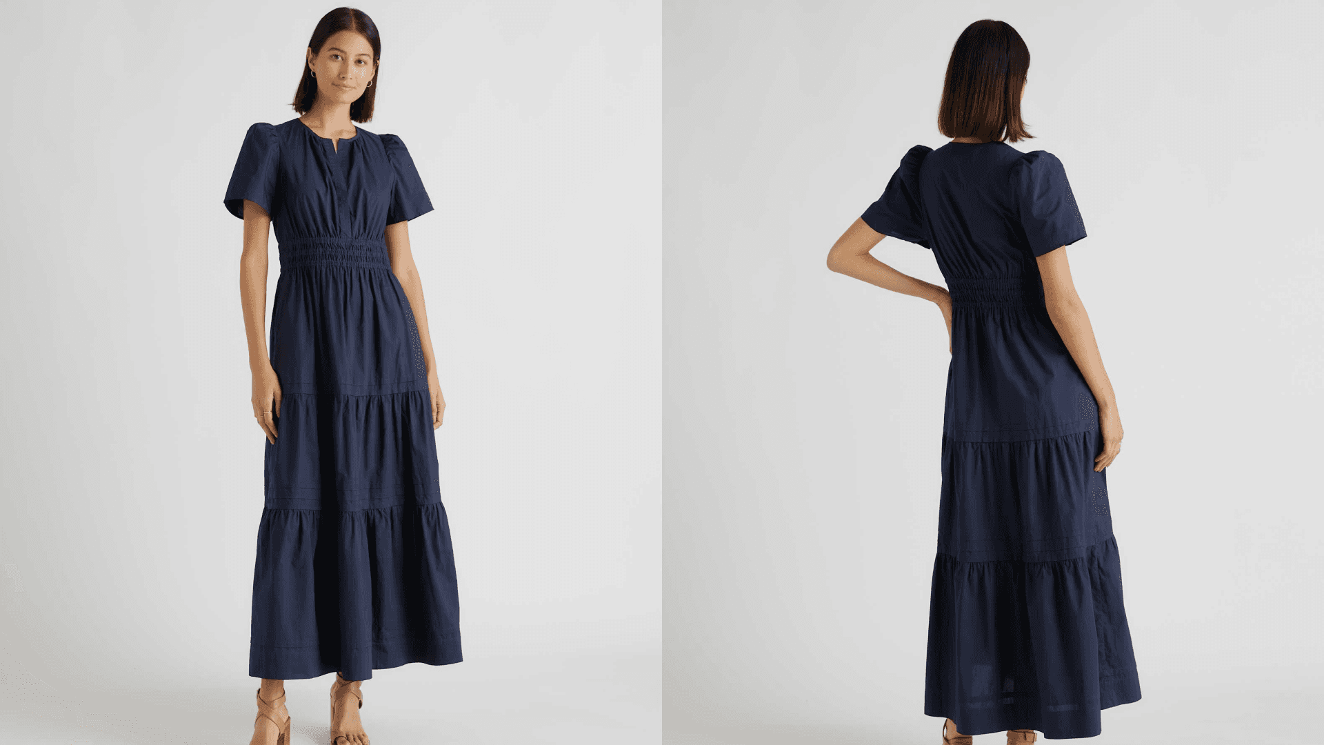 Cotton tiered maxi dress in navy blue