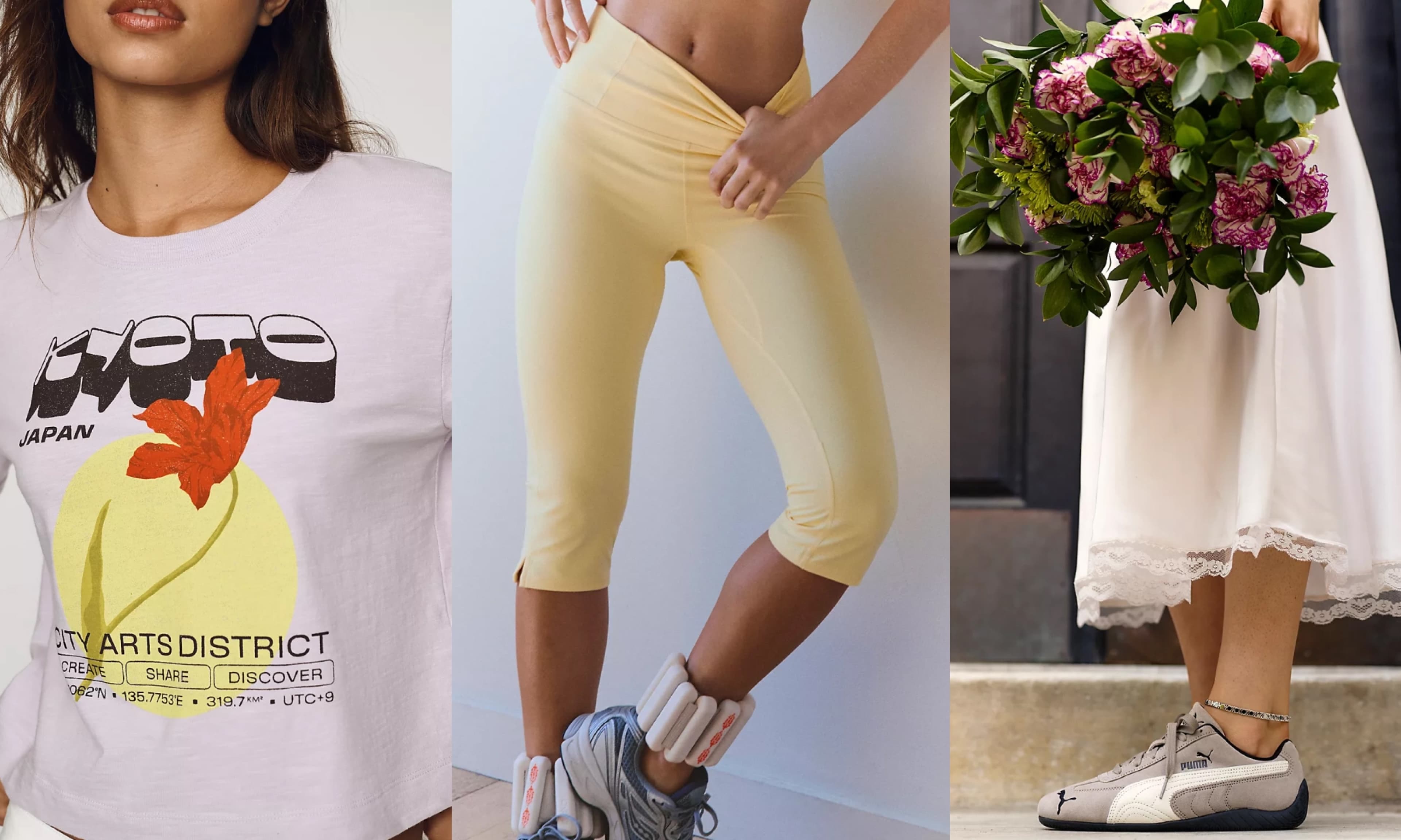 graphic tee, capri leggings, sneakers