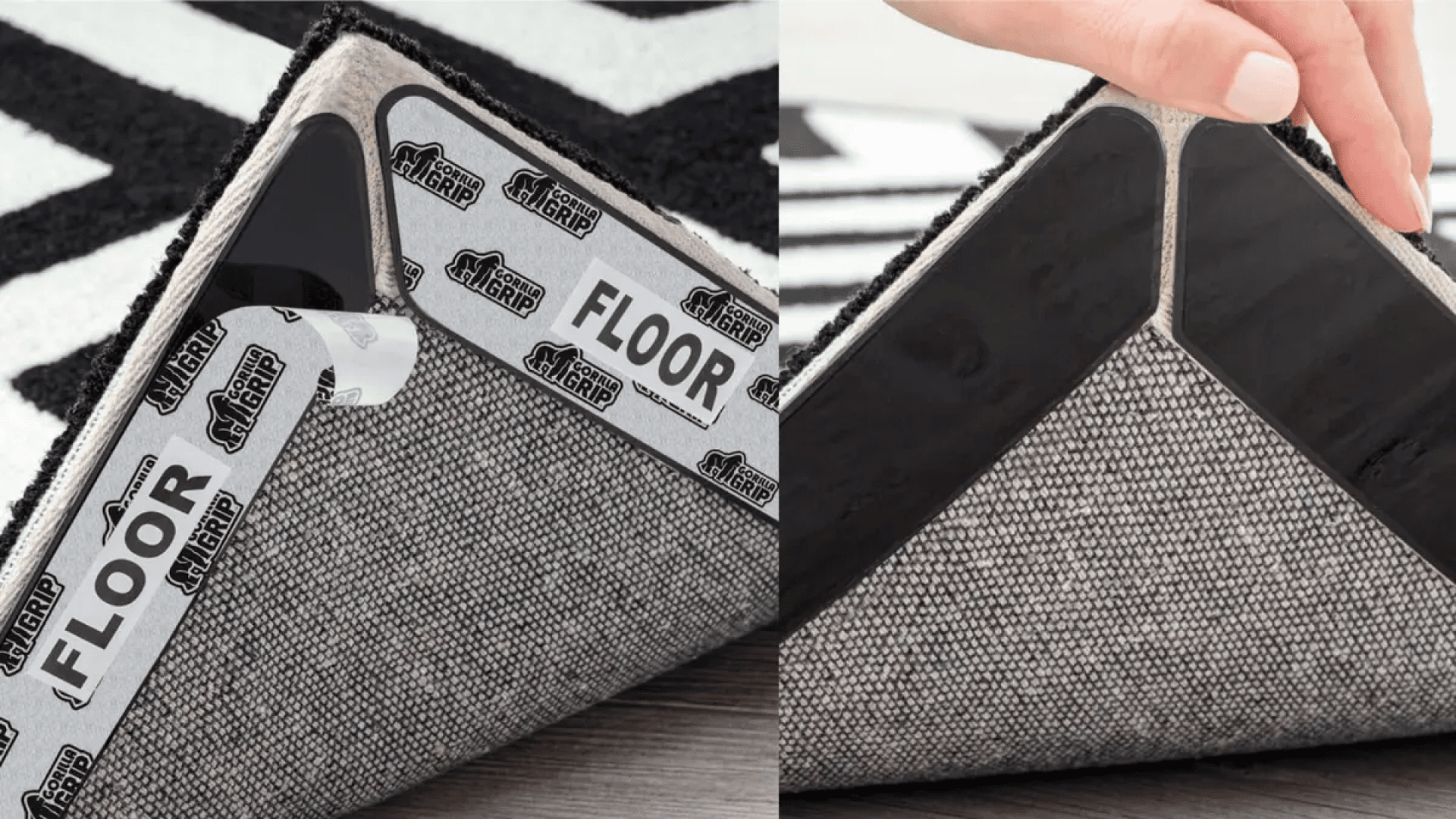 GORILLA GRIP Rug Gripper Pads Keep Area Rugs Corners from Curling, No Damage Reusable Double-Sided Stickers, Holds Down Carpet in Place on Hardwood Floors, Grips Tile Floor, Holiday Home Decor 8 Pcs