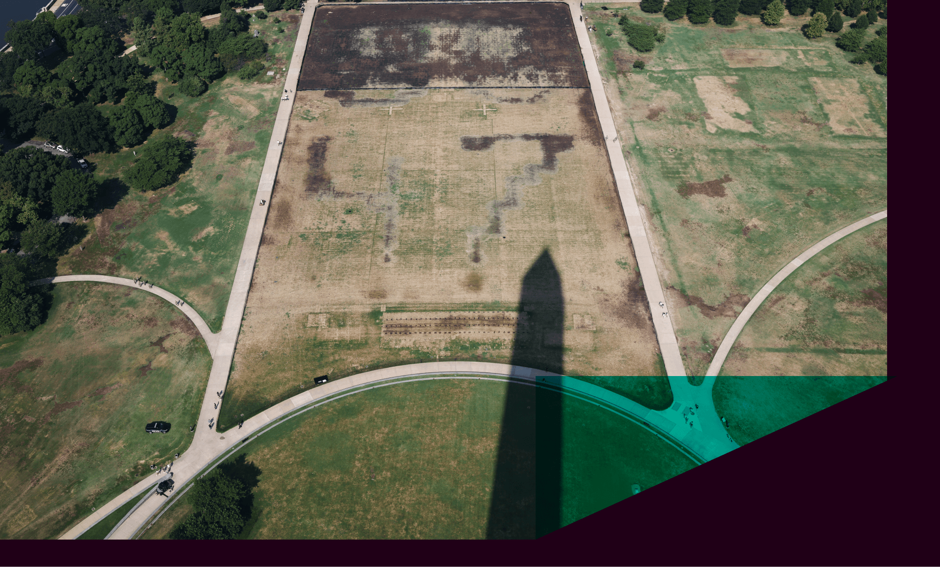 President Trump has accused vandals of damaging a patch of grass on the National Mall.