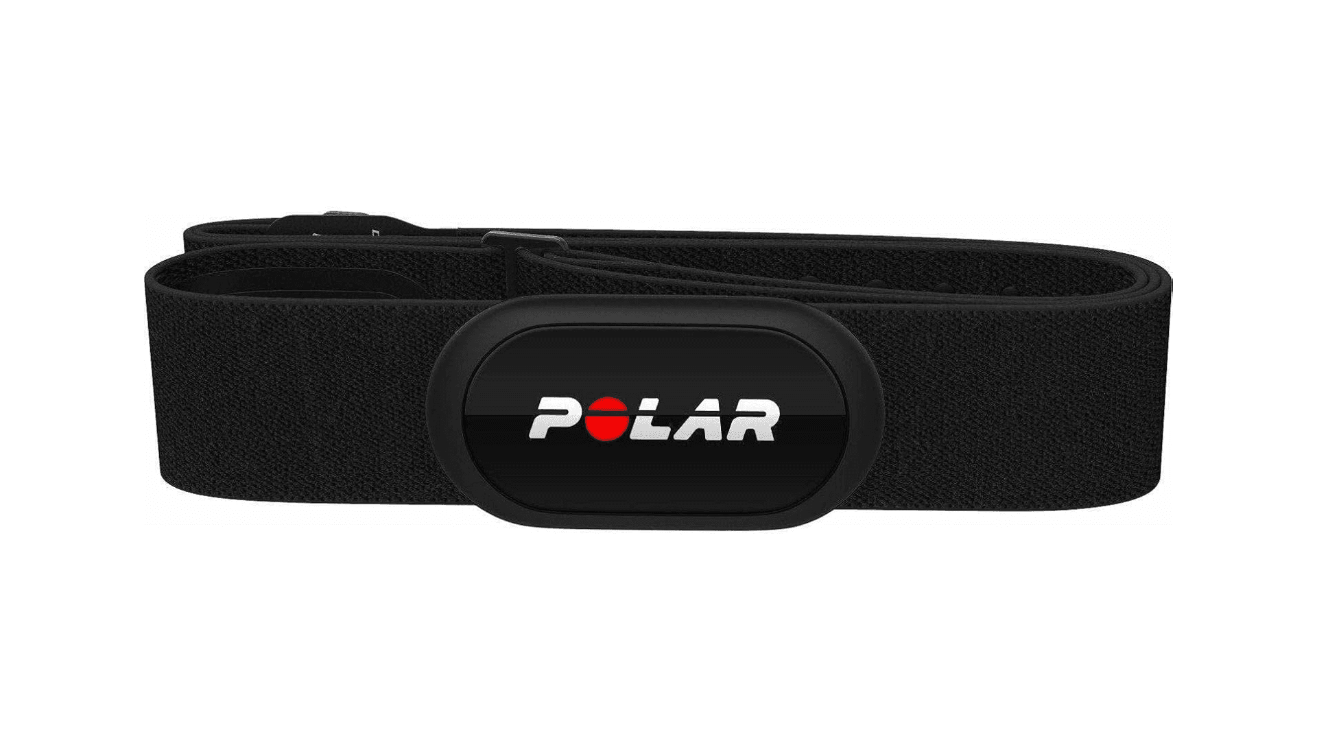 Black heart rate monitor with "POLAR" logo on front