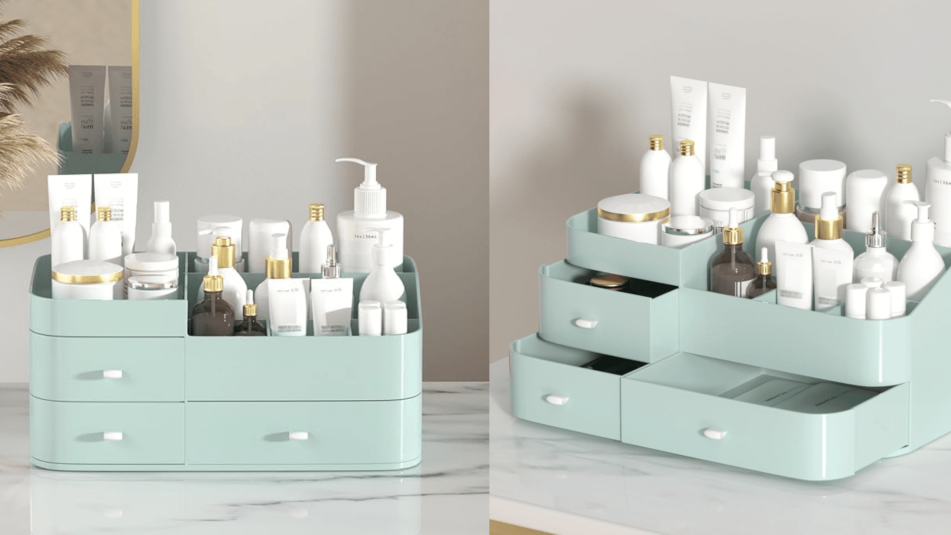Makeup organizer in seafoam