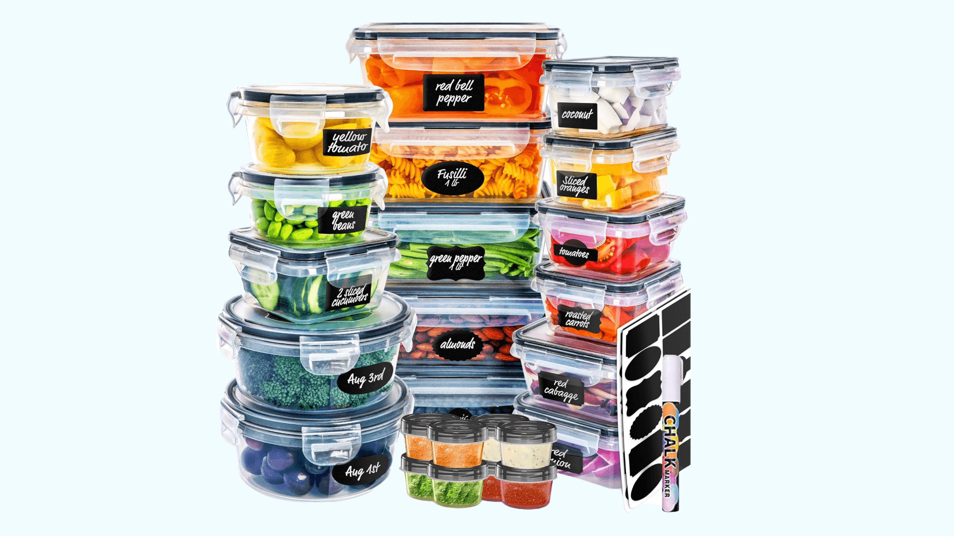 fullstar 50 PCS Plastic Food Storage Containers with Lids (24 Containers & 24 Lids), Leakproof BPA-Free Containers for Kitchen Organization, Meal Prep, Reusable Lunch Container - (Pack of 50)