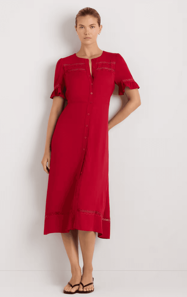 Quince Lightweight Crepe Lace Inset Midi Dress